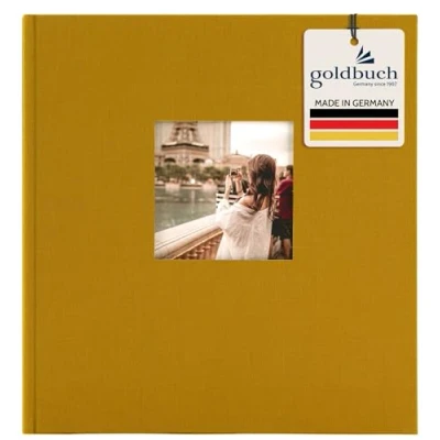 Abbildung von goldbuch 27 320 Bella Vista Fotoalbum mit Bildausschnitt Senf, Erinnerungsalbum im Format 30 x 31 cm, Foto Album 60 weiße Seiten Pergamin Trennblättern, Fotobuch Leineneinband in Gelb