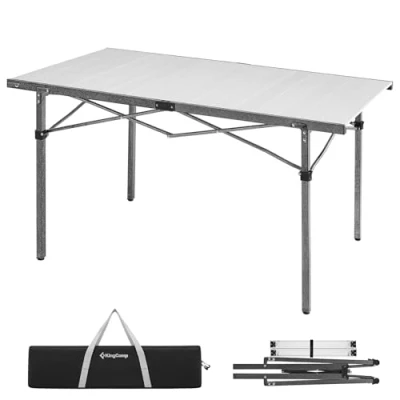 Abbildung von KingCamp Campingtisch klappbar Klapptisch mit Aluminiumrahmen Aufrollbare Tischplatte(136x70 cm) für 4 6 Personen faltbar Tragetasche belastbar bis 80 kg,Silber,XL