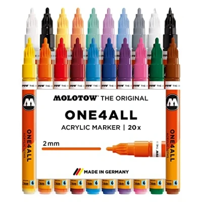 Abbildung von Molotow One4All 127HS Acryl Marker Main Kit 1 (2,0 mm Strichstärke, hochdeckend und permanent, UV beständig, für fast alle Untergründe) 20 Stück sortiert