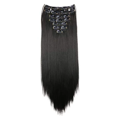 Abbildung von CAISHA XXL 60cm 8 Teile Set CLIP IN EXTENSIONS Haarverlängerung Haarteil Voluminös Glatt Natur Schwarz CES26