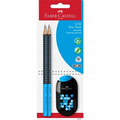 Abbildung von FABER CASTELL 183587 Bleistift Grip 2001 Two Tone, mit 2 Bleistiften und 1 Tone Doppelspitzdose Radierer, 4 Farben sortiert (keine Auswahl möglich)