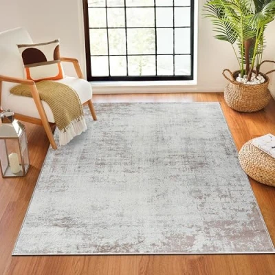 Abbildung von Surya Kampen Wohnzimmer Teppich modern Abstrakt Design in Marmor Optik für Wohnzimmer, Esszimmer, Schlafzimmer groß, weicher Kurzflor 160x215 cm Grau, Holzkohle