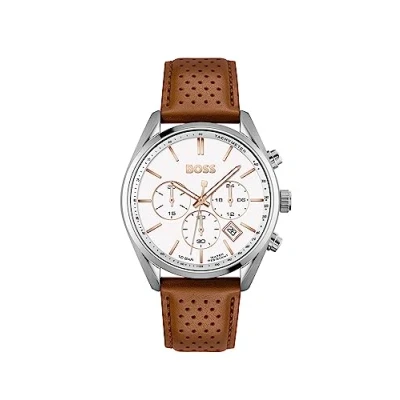 Abbildung von BOSS Chronograph Quarz Uhr für Herren mit Hell Braunes Lederarmband 1513879