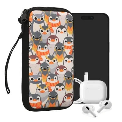 Abbildung von kwmobile Handytasche für Smartphones XL 6,7/6,8&quot; Neopren Handy Tasche Hülle Cover Case Schutzhülle Pinguine Grau Gelb Braun 17,2 x 8,4 cm Innenmaße
