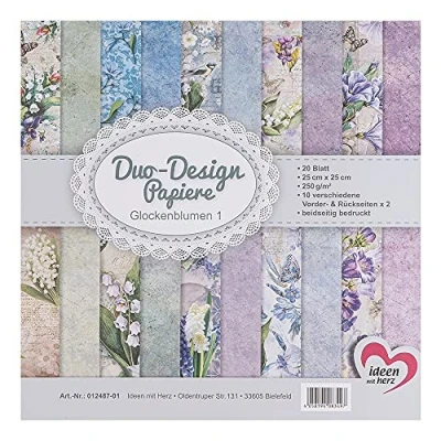 Abbildung von Ideen mit Herz Duo Design Papiere Block 20 Blatt Bastelpapier 25 x cm 250g/m² beidseitig bedruckt Designpapier, Motivpapier ideal für Scrapbooking, Basteln (Glockenblumen 01)