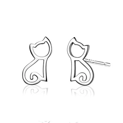 Abbildung von Belons 925 Sterling Silber Niedliche Katze Kätzchen Ohrstecker Mädchen Ohrringe Ohrschmuck