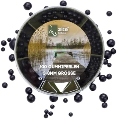 Abbildung von Zite Fishing Gummiperlen Angeln Sortiment 100 Stück Stopper Perlen Schwarz im Set Schnur Gummi 3 8mm für Forellenangeln, Feederangeln &amp; Mehr