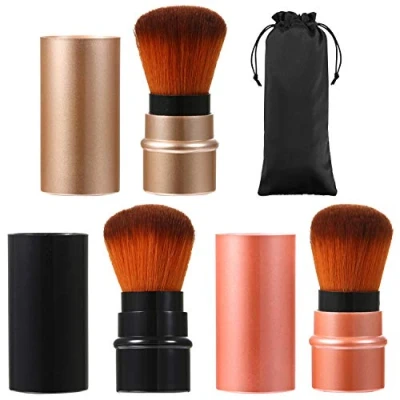 Abbildung von JewelryWe 3 Stück Einziehbarer Kabuki Pinsel mit besonders weichem Synthetik Haar, für Make Up Puder Produkte, retractable brush