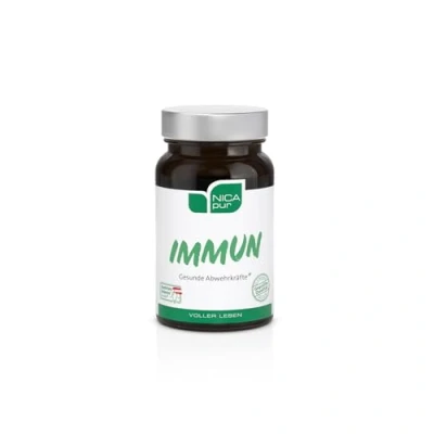 Abbildung von NICApur® IMMUN I zur Unterstützung des IMMUNSYSTEMS Für leistungsfähige ABWEHRKRÄFTE Mit 5 fach Formel 30 Kapseln
