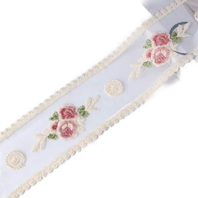 Abbildung von Spitzenbordüre, zartes Baumwoll Stickband für Hochzeit/Brautdekoration, DIY Handwerk Nähen Heimdekoration, 9,1 m (beige)