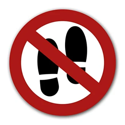 Abbildung von 10 Stück Betreten der Fläche verboten Aufkleber Ø 9,5cm nicht drauftretten Sticker Schild Verbotszeichnen mit UV Schutz für Außenbereich Innenbereich