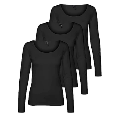 Abbildung von VERO MODA Damen VMMAXI My LS Soft UNECK NOOS 3 Pack, Black/Black &amp; Black, XXL