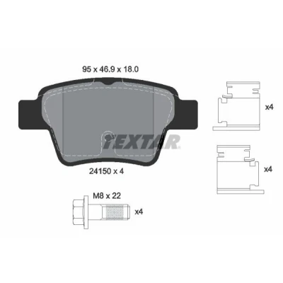 Abbildung von TEXTAR 2415001 Bremsbelagsatz nicht für Verschleißwarnanzeiger vorbereitet mit Bremssattelschrauben PEUGEOT: 207 Hatchback, 307 SW, SW