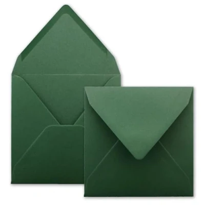 Abbildung von 25x Quadratische Briefumschläge in Moosgrün (Grün) 15,5 x cm ohne Fenster, mit Nassklebung 110 g/m² Für Einladungskarten zu Hochzeit, Geburtstag und mehr Serie FarbenFroh