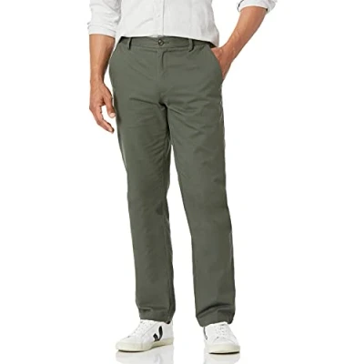 Abbildung von Amazon Essentials Herren Knitterarme Flatfront Chinohose, Gerade Geschnitten, Olivgrün, 38W / 32L