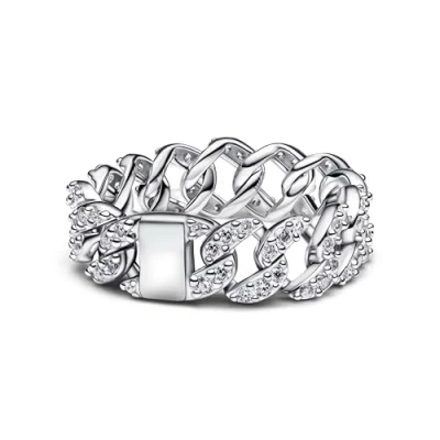 Abbildung von PANDORA Timeless Pavé Cuban Ketten Ring aus Sterling Silber mit Zirkonia, Größe: 58, 193557C01 58