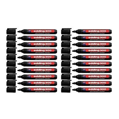 Abbildung von Edding 4 300001 300 Industry Permanent Marker Rundspitze Beschriftung von Karton, Metall, Gummi und Glas, schwarz (1,5 3 mm, 20er Pack)
