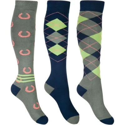 Abbildung von HKM Reitsocken Cardiff Set von 3 Marineblau Olive 35 38