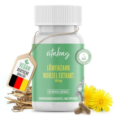 Abbildung von Vitabay Löwenzahnwurzel Extrakt 500mg 120 Löwenzahn Kapseln Hochdosiert &amp; Vegan Löwenzahnextrakt Dandelions Dandelion Taraxacum Laborgeprüft