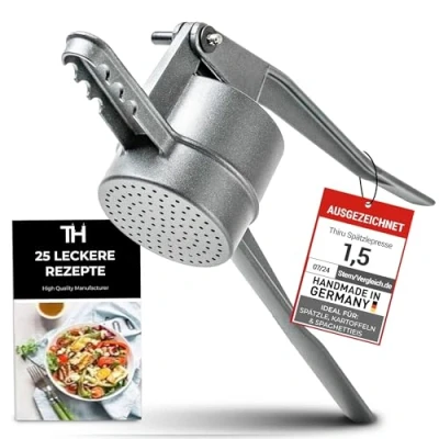 Abbildung von Thiru Spätzlepresse Lochdurchmesser ca. 3mm Testsieger 2024 60 Tage risikofrei testen Rundloch mit Schaumlöffel &amp; Auflagerasten Ideal für Spätzle, Kartoffelpüree, Säfte Made in Germany