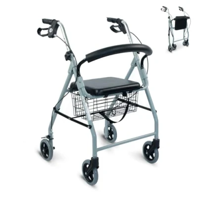 Abbildung von Mobiclinic®, Rollator, faltbar und leicht, Gehhilfe, Mit Sitzfunktion, Gepolsterte Rückenlehne, Handbremsen, Ergonomische Griffe, Abnehmbarer Korb, Europäische Marke, Modell Alhambra, Grau