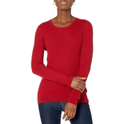 Abbildung von Amazon Essentials Damen Leichter Langarm Pullover Mit Rundhalsausschnitt Zopfmuster (Erhältlich In Übergröße), Rot, S