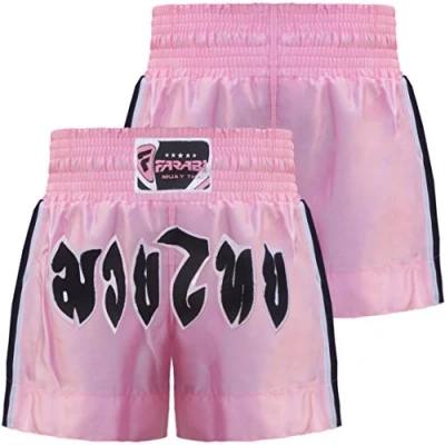 Abbildung von Farabi Sports Muay Thai Shorts Training Short MMA Kampfsport Boxshorts (Pink, Small)