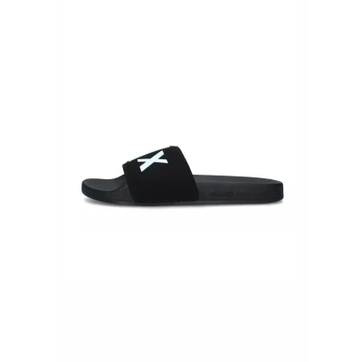 Abbildung von Armani Exchange Herren Mykonos, Kint Band, big logo Slide Sandal, Black+ op.white, 44 EU