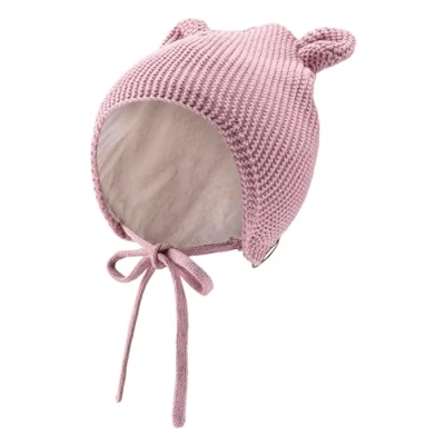 Abbildung von Sterntaler Strickmütze aus Baumwolle (Bio) GOTS Mädchen Baby mit kleinen, angesetzten Öhrchen Wintermütze flauschigem Baumwollfutter, Ohrenklappen und Bindeband Rosenholz, 45