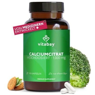 Abbildung von Vitabay Calciumcitrat hochdosiert 1000 mg VEGAN 90 Kapseln hochdosiertes Calcium Citrate Calziumkapseln Calzium Kalzium