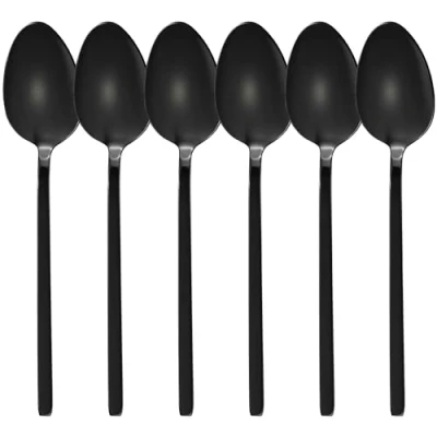 Abbildung von GRÄWE Tafellöffel, Suppenlöffel, 6 teiliges Esslöffel Besteck Set, große Löffel, Menülöffel, spülmaschinengeeignet, Edelstahl titanbeschichtet, schwarz, modern, Serie Lissabon