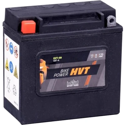 Abbildung von intAct HVT MOTORRADBATTERIE Batterie für Roller, Motorrad, Rasentraktor. Wartungsfreier &amp; auslaufsicherer Akku. 09, CB7 A, 66006 70, 12V Batterie, 8 AH (c20), 170 A (EN) Maße: 137x76x134mm