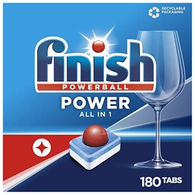 Abbildung von Finish Power All in 1 Spülmaschinentabs, phosphatfrei Geschirrspültabs mit kraftvollem Powerball gegen hartnäckigste Fettanschmutzungen Gigapack 180 Tabs