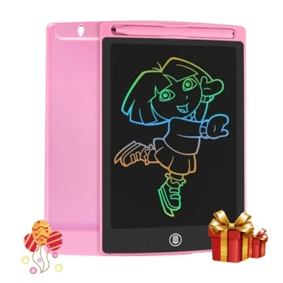 Abbildung von HOMESTEC LCD Schreibtafel 8,5 Zoll, Buntes Display Kinder Laptop für Notieren/Zeichnen, Optimaler Papierersatz, Kinderspielzeug ab 3 Jahre (Rosa)