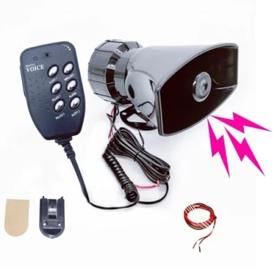 Abbildung von YIYIDA Alarm Hupe Sirene Polizei Car Horn 6 Töne elektrisches Air Lufthupe 135db Einstellbare Lautstärke schwarz Auto Lautsprecher Autohupe für 12V LKW Boot etc