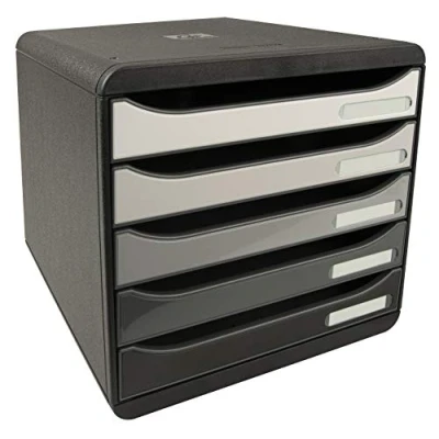 Abbildung von Exacompta 3097294D Premium Ablagebox mit 5 Schubladen für DIN A4+ Dokumente. Stapelbare Schubladenbox hoher Kapazität mehr Platz auf dem Schreibtisch Big Box Shades Of Grey Graustufen