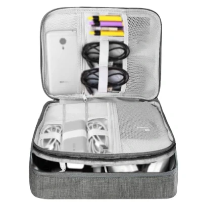Abbildung von HCFGS Organizer Tasche, Reise Elektronik Etui 3 Schicht Grosse Kapazität Multifunktional Wasserdicht Stoßfest Case für Kabel, ipad, Ladegerät, Handy, Festplatten, Powerbank, etc (Grau)