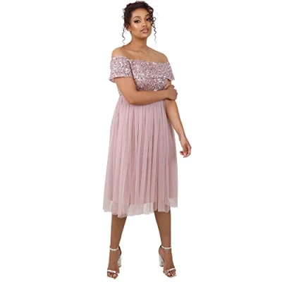 Abbildung von Maya Deluxe Damen Embellished Halter Neck Midi Bridesmaid Dress, Frosted Pink, 46 EU