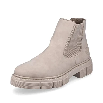 Abbildung von Rieker Damen Chelsea Boots M3854, Frauen Stiefeletten,uebergangsschuhe,uebergangsstiefel,Schlupfstiefel,flach,Stiefel,Bootee,beige (62),43 EU / 9 UK