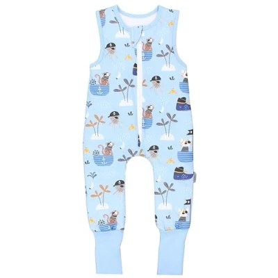 Abbildung von TupTam Baby Ganzjahresschlafsack mit Füßen 2,5 TOG OEKO TEX Unisex, Farbe: Piraten Blau umstülpbarer Fuß, Größe: 104 110