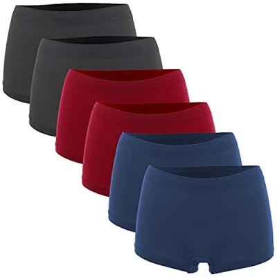 Abbildung von Fabio Farini Damen Panties 6er Pack Hipsters Boxershorts nahtlos, Seamless aus weichem Microfaser Gewebe 2X Blau/2x Rot/2x Grau XXL 3XL (44/46)