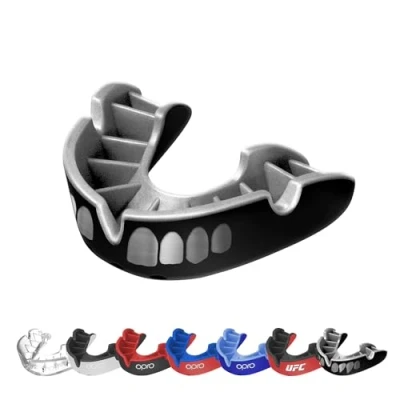 Abbildung von OPRO Silver Level Grillz Erwachsene und Kinder Sport Mundschutz mit Etui, revolutionärer Anpassungstechnologie für Hockey, Rugby, Boxen BJJ (Schwarz/Silber, Erwachsene)