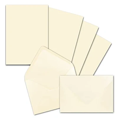 Abbildung von 25x Briefpapier Sets DIN A5 mit C6 Briefumschlägen Vanille Nassklebung (Creme) mattes Schreibpapier Kuverts FarbenFroh by GUSTAV NEUSER