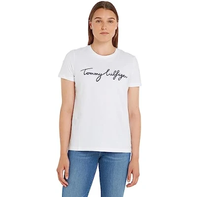 Abbildung von Tommy Hilfiger Heritage CREW NECK Graphic TEE Tshirt print, Damen, Größe: XXS, Classic white