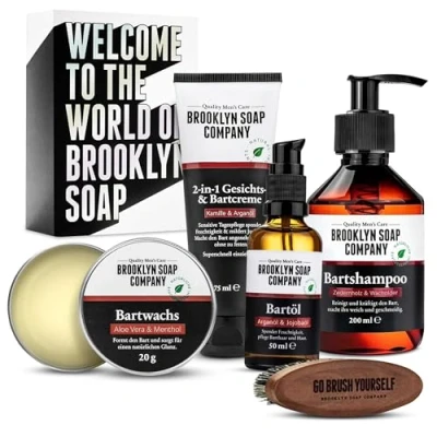 Abbildung von Brooklyn Soap Company · Ultimate Beard Box Bartpflege Set inkl. Bartöl, Bartshampoo, Bartbürste, Bartwachs &amp; Bartcreme Geschenkidee für Männer