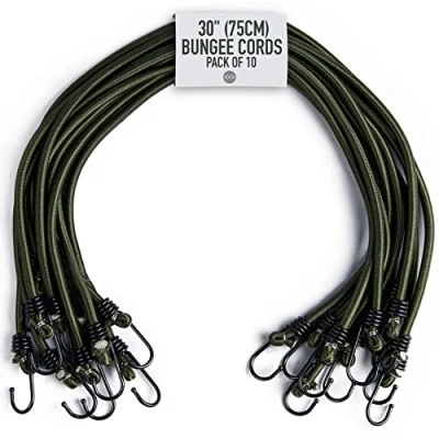 Abbildung von Pluvios Schwerlast 10 Pack Elastisch Spanngummis mit Haken an beiden Enden Camping Shelter Basha Garten Auto DIY 2 Jahre Garantie (30&quot; (75cm))