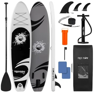 Abbildung von SereneLife Stand Up Paddling Board Set, SUP Komplettes Zubehör, Paddle für Kinder &amp; Erwachsene, Surfbrett Tragetasche, Set Anti Rutsch mit Pumpe, Auflasbares Paddelbrett