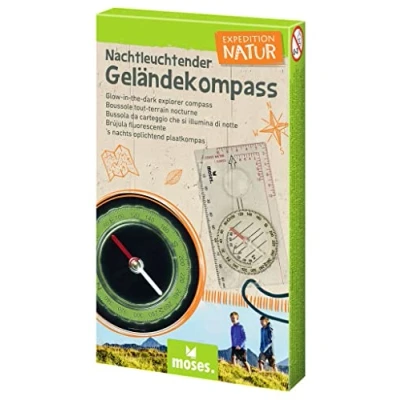 Abbildung von moses. Expedition Natur Nachtleuchtender Geländekompass, Outdoor Kinderkompass für kleine Pfadfinder, ideal zum Wandern, Camping, Zelten, Klettern und Abenteuer in der Natur, Handlich