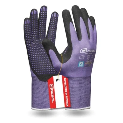 Abbildung von Gebol Multi Flex Lady Arbeitshandschuhe mit Nitril Beschichtung &amp; Noppen Nitrilhandschuhe dermatologisch getestet Gartenhandschuhe Grip für Damen Größe M (Gr 8) Lila 1 Paar