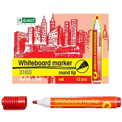 Abbildung von D.RECT 3160 Whiteboard Marker für Whiteboards und Flipcharts, abwischbar Glasboard Rundspitze Rot 12 Stück